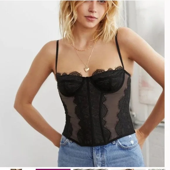 UO Out from Under Modern Love Corset black grey lace with boning - Picture 5 of 14